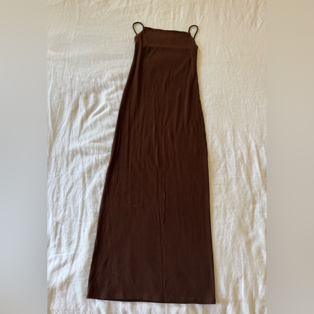 Reformation Ribbed Brown Dress